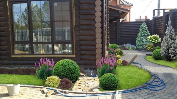 Дизайн двору з бруківкою і квітниками  - фото 38